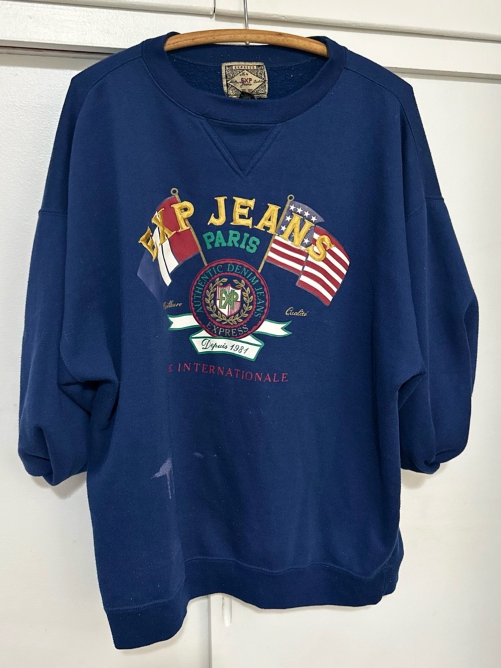 Vintage Express Paris Navy Graphic Sweatshirt - bleach damage